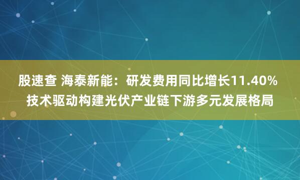 股速查 海泰新能：研发费用同比增长11.40% 技术驱动构建光伏产业链下游多元发展格局